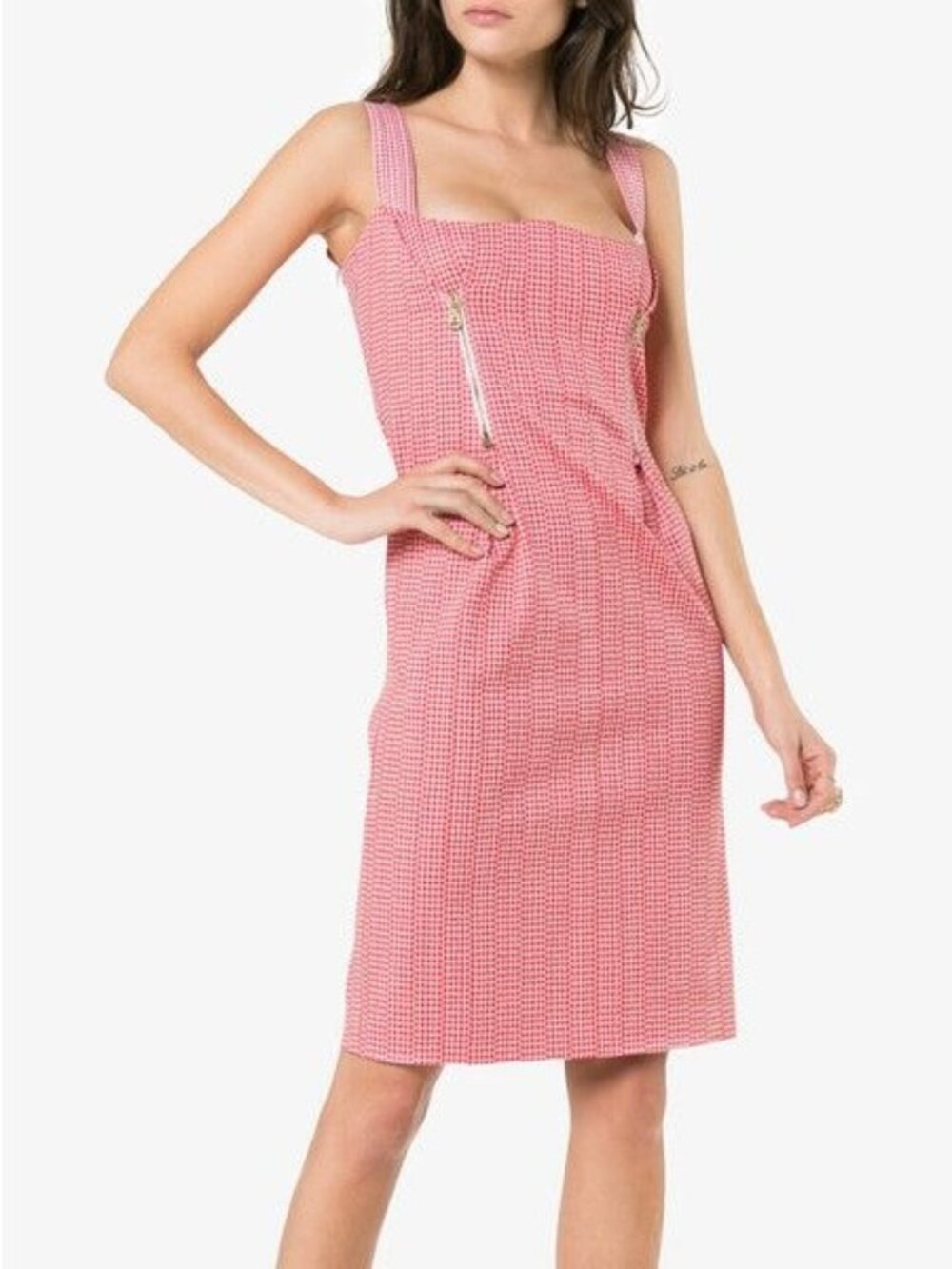 NWT $2650 Versace Houndstooth Print Bustier Sheath Dress Red/White Size 4
